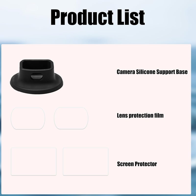 PCTC Osmo Pocket 3 Silicone Non-Slip Desktop Mount+ 4Packs Tempered Glass Screen Lens Protector,Accessories Kit Only for Osmo Pocket 3(Black) - Image 2